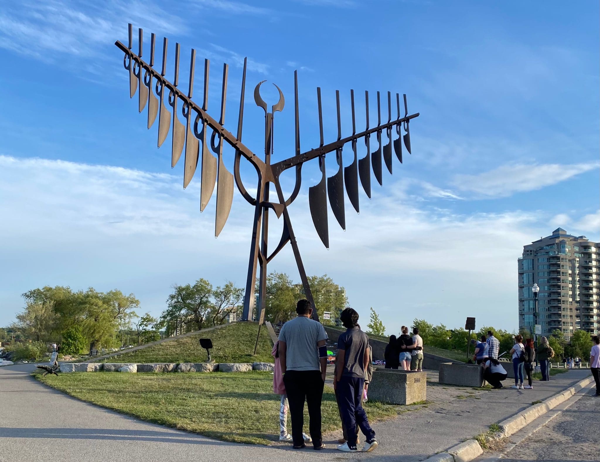 The Spirit Catcher statue in downtown Barrie, Canada.
